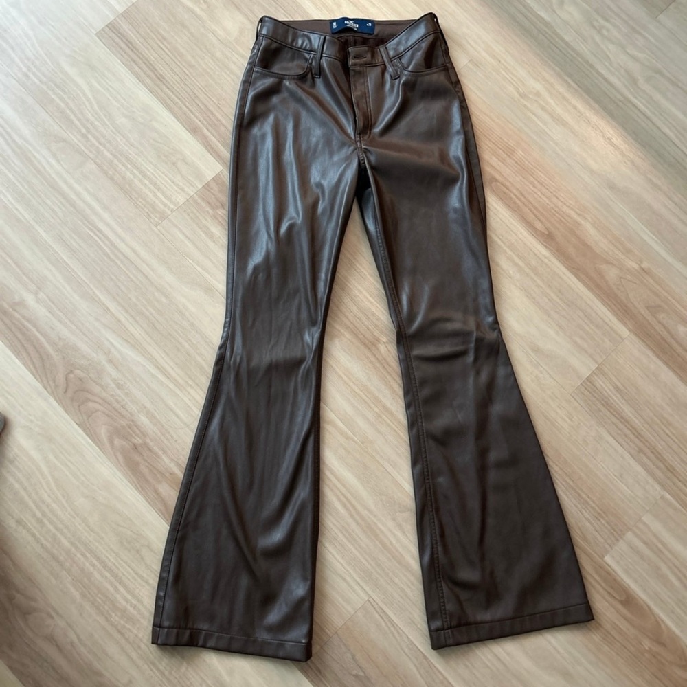 Brown Flared Leather Jeans/Pants